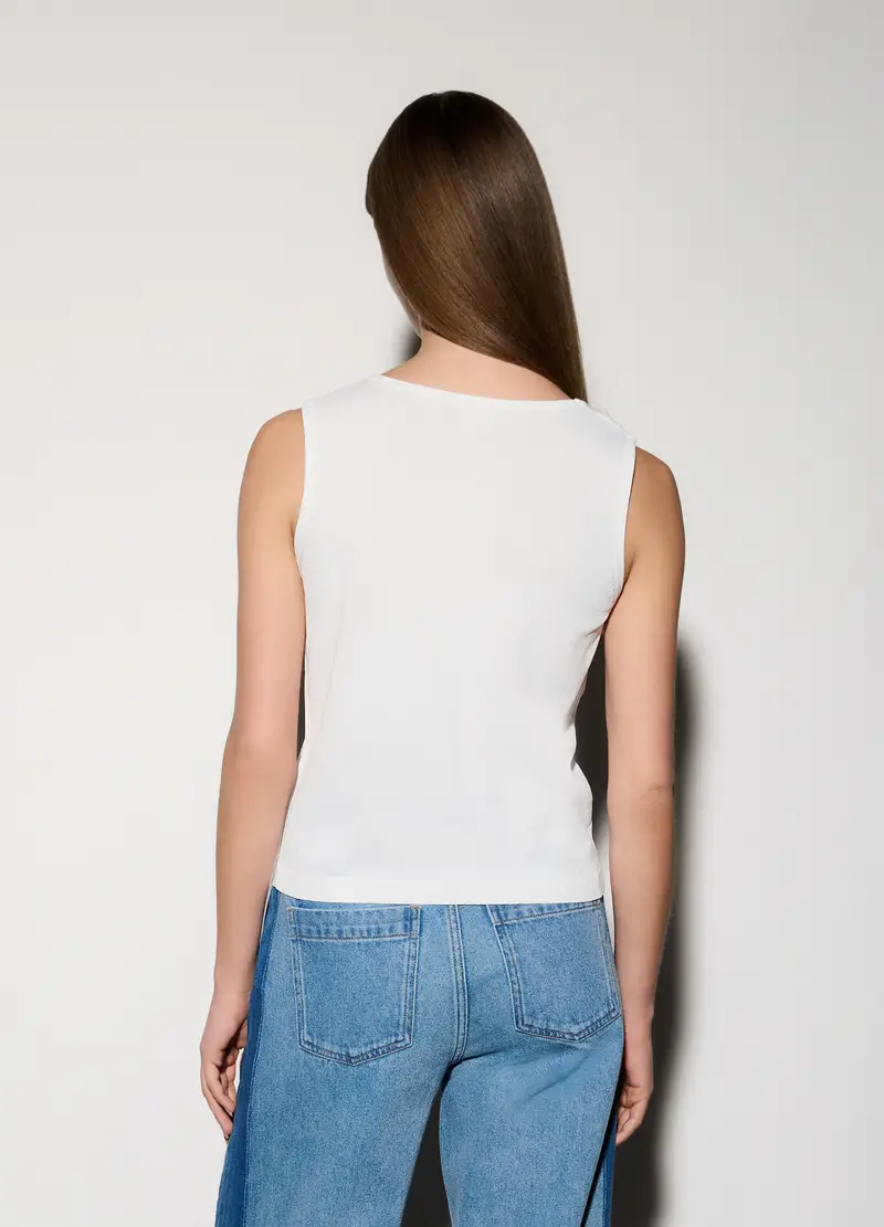 Canotta Girocollo Con Cut Out Donna, Unisex, Bianco gesso miniatura 3