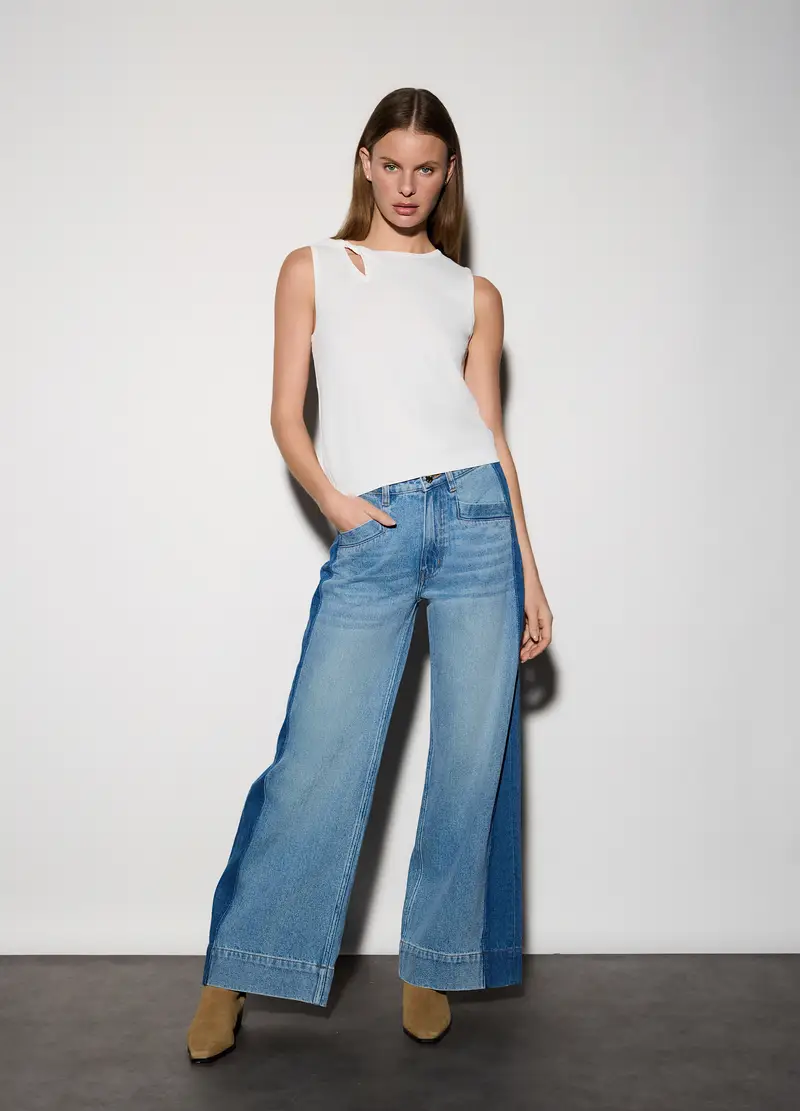 Canotta Girocollo Con Cut Out Donna, Unisex, Bianco gesso