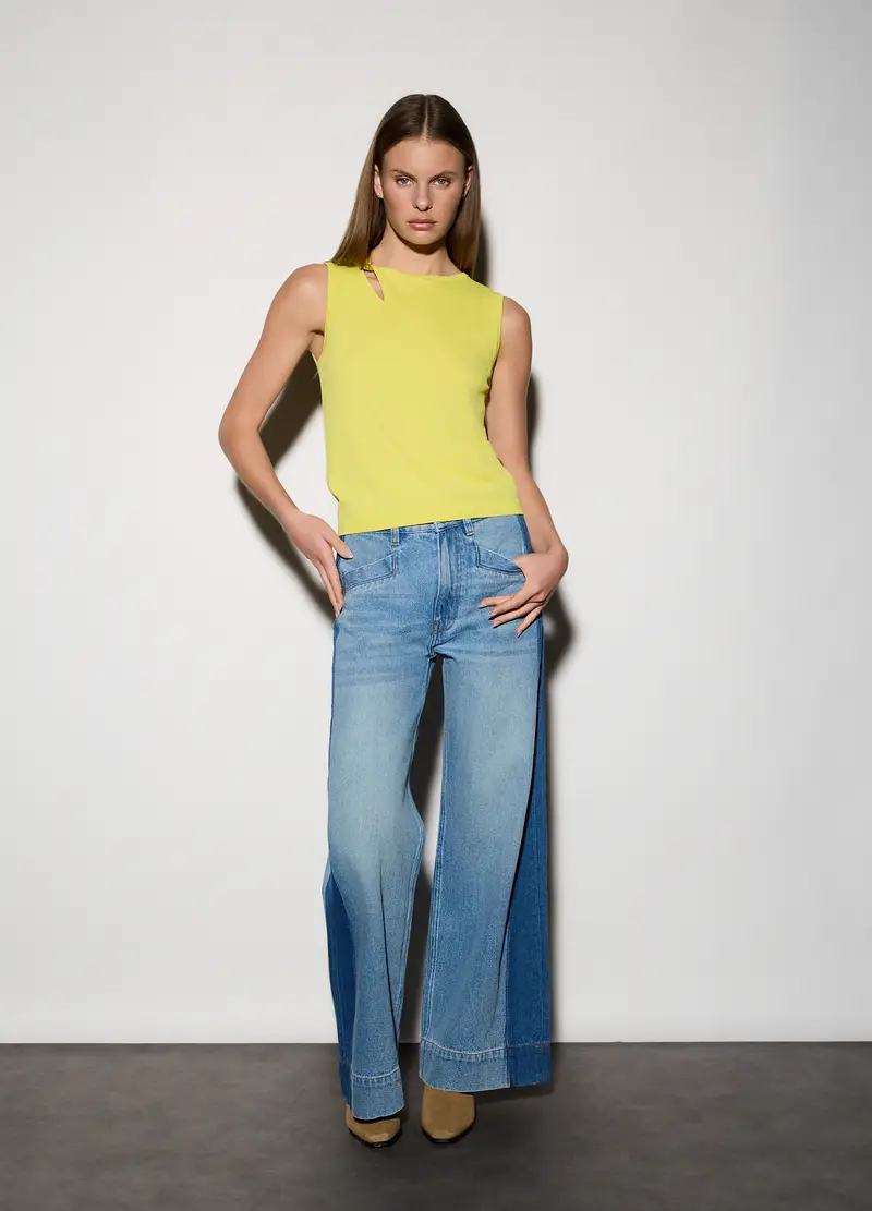 Canotta Girocollo Con Cut Out Donna, Unisex, Giallo limone