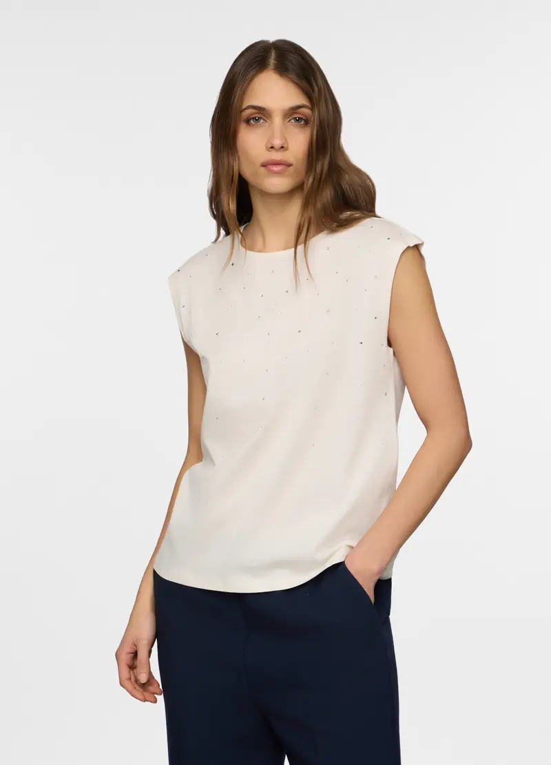 Canotta Girocollo Donna, Bianco avorio