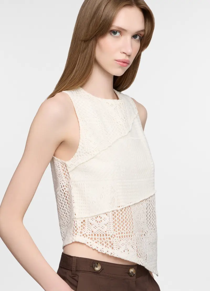 Canotta Girocollo Donna, Bianco panna miniatura 3