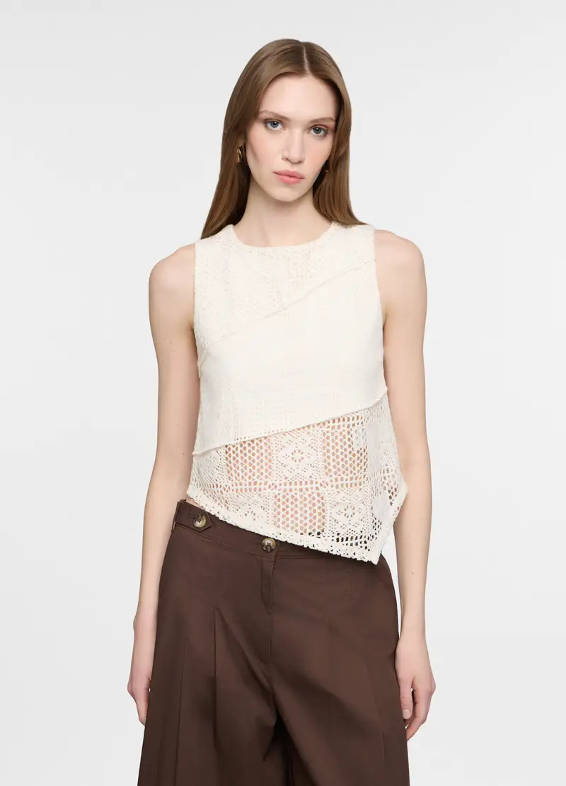 Canotta Girocollo Donna, Bianco panna