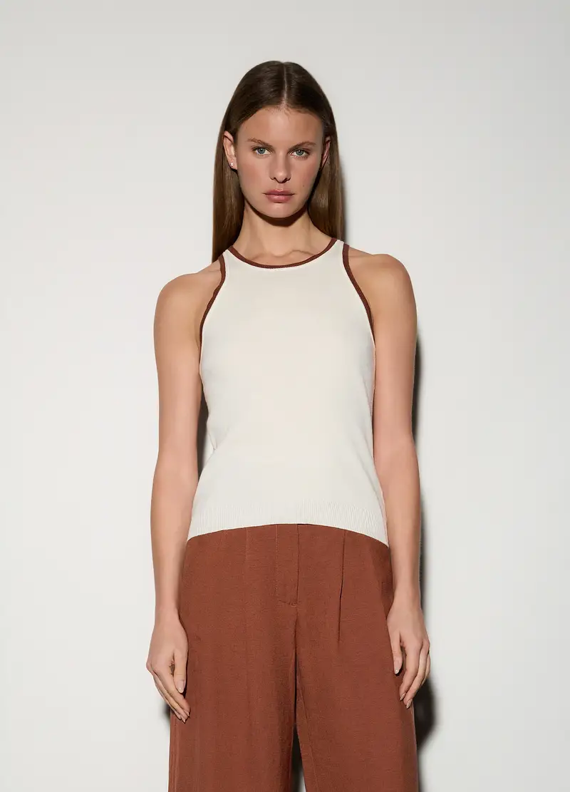 Canotta Girocollo Donna, Unisex, Bianco/Marrone miniatura 2