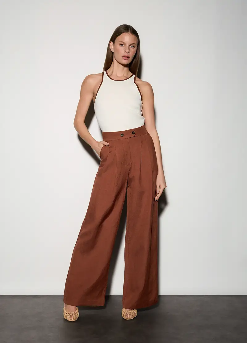 Canotta Girocollo Donna, Unisex, Bianco/Marrone