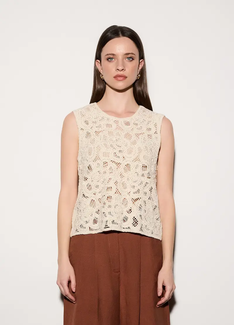 Canotta Girocollo Fitted Stretch Donna, Unisex, Beige chiaro miniatura 2