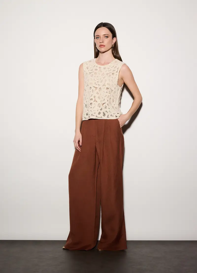 Canotta Girocollo Fitted Stretch Donna, Unisex, Beige chiaro