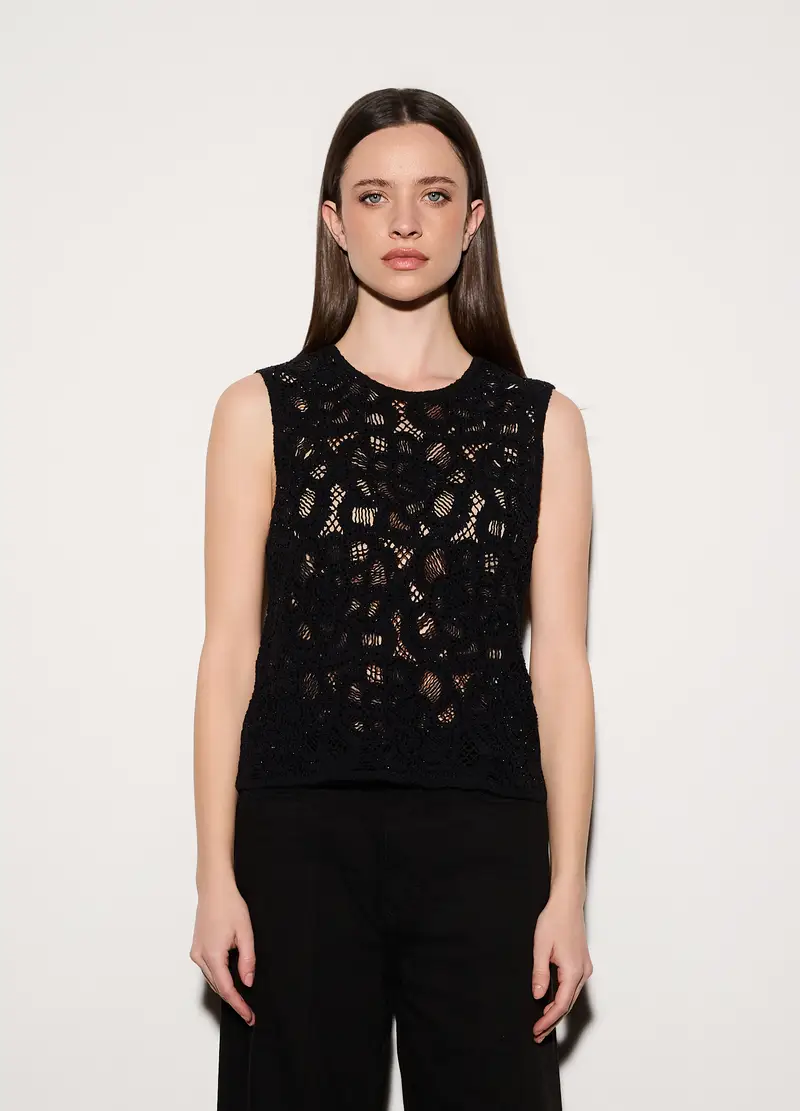 Canotta Girocollo Fitted Stretch Donna, Unisex, Nero miniatura 2