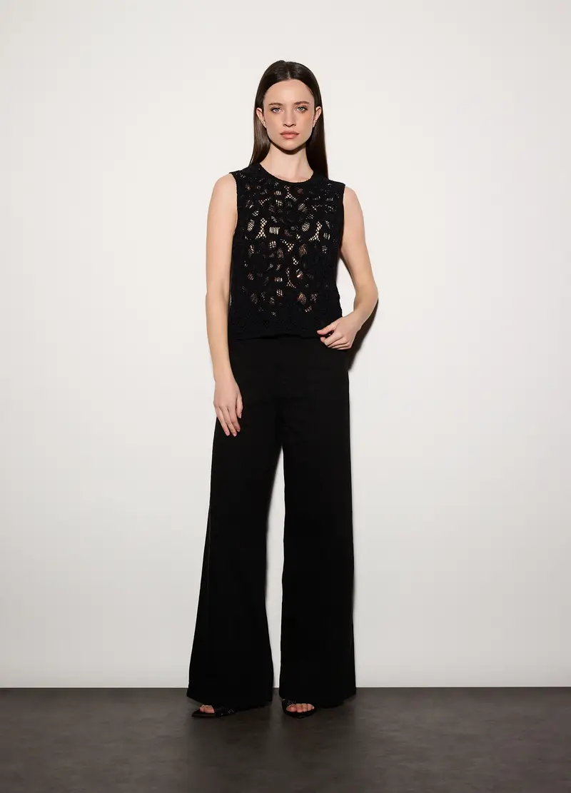 Canotta Girocollo Fitted Stretch Donna, Unisex, Nero