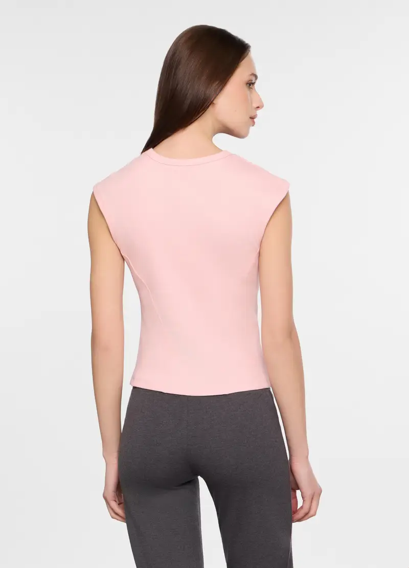 Canotta Girocollo In Costina Stretch Donna, Rosa chiaro miniatura 2