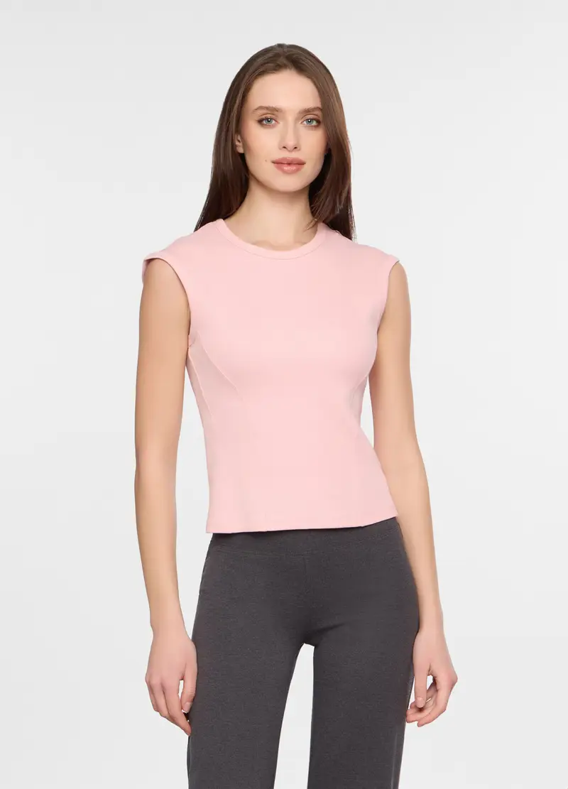 Canotta Girocollo In Costina Stretch Donna, Rosa chiaro
