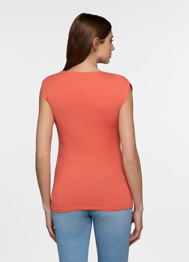 Canotta Girocollo In Jersey Donna, Arancione tangerine miniatura 2