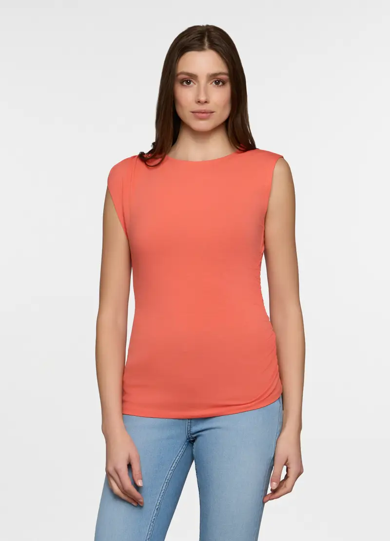 Canotta Girocollo In Jersey Donna, Arancione tangerine
