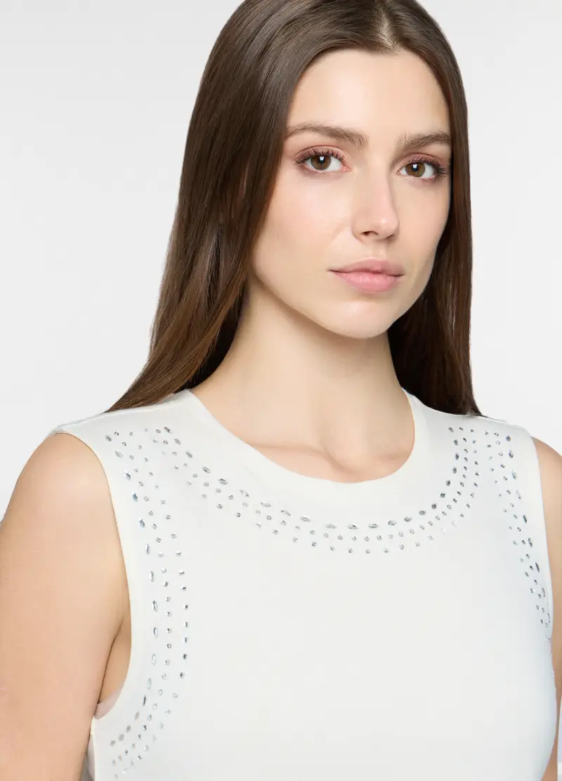 Canotta Girocollo In Jersey Donna, Bianco ottico miniatura 3