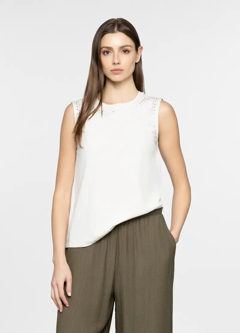 Canotta Girocollo In Jersey Donna, Bianco ottico