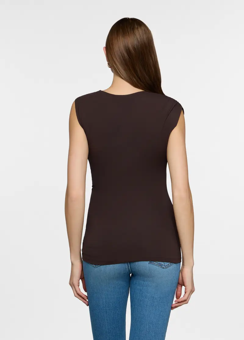 Canotta Girocollo In Jersey Donna, Marrone cioccolato miniatura 2