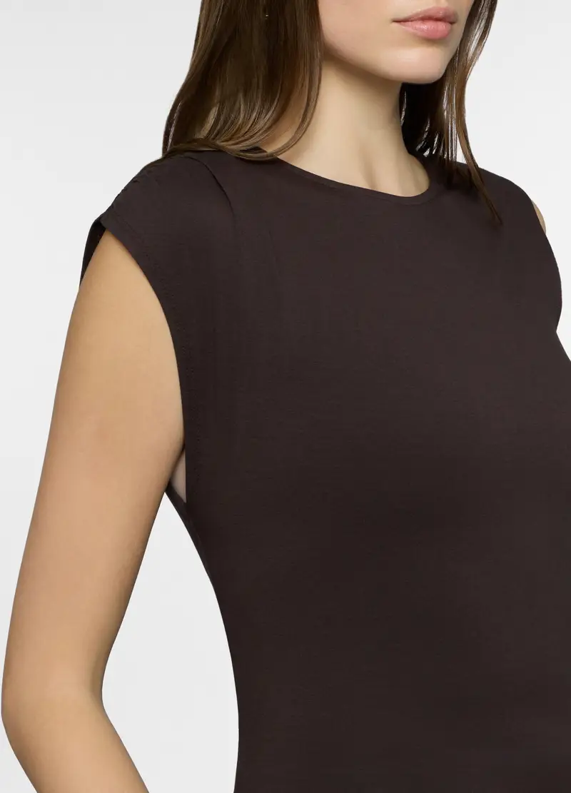 Canotta Girocollo In Jersey Donna, Marrone cioccolato miniatura 3