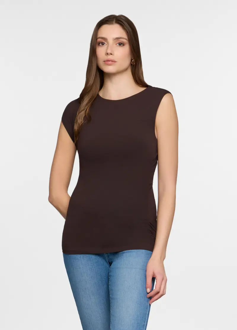 Canotta Girocollo In Jersey Donna, Marrone cioccolato