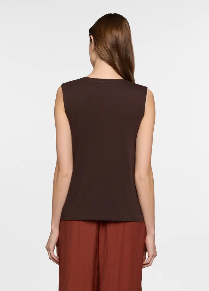 Canotta Girocollo In Jersey Donna, Marrone cioccolato miniatura 2