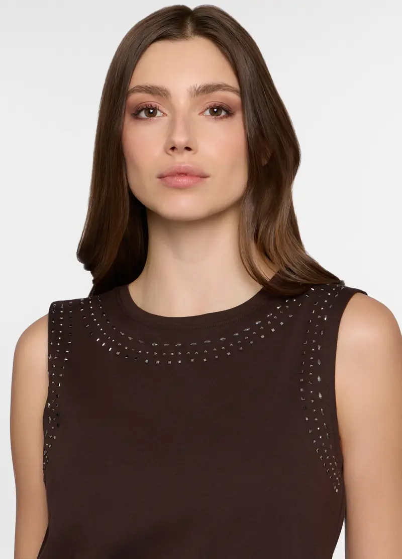 Canotta Girocollo In Jersey Donna, Marrone cioccolato miniatura 3