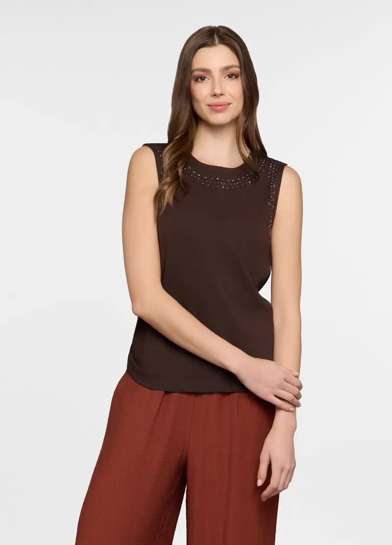 Canotta Girocollo In Jersey Donna, Marrone cioccolato