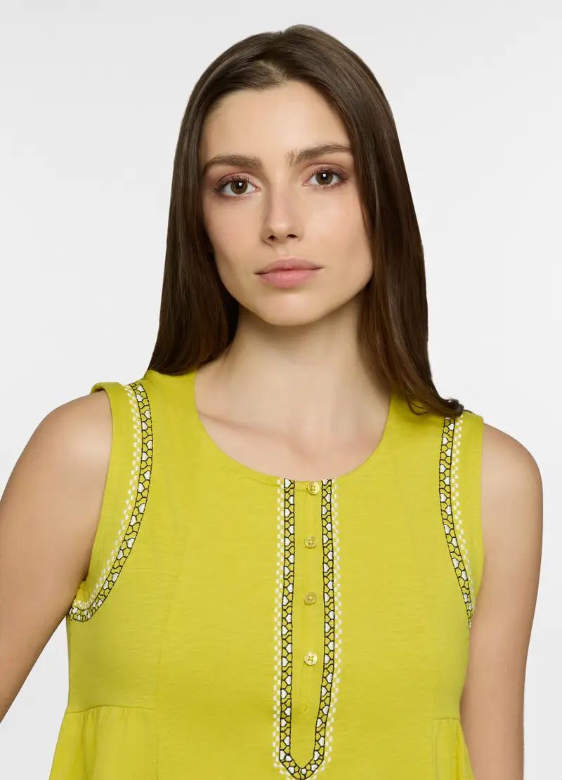 Canotta Girocollo In Jersey Slub Donna, Verde pistacchio miniatura 3