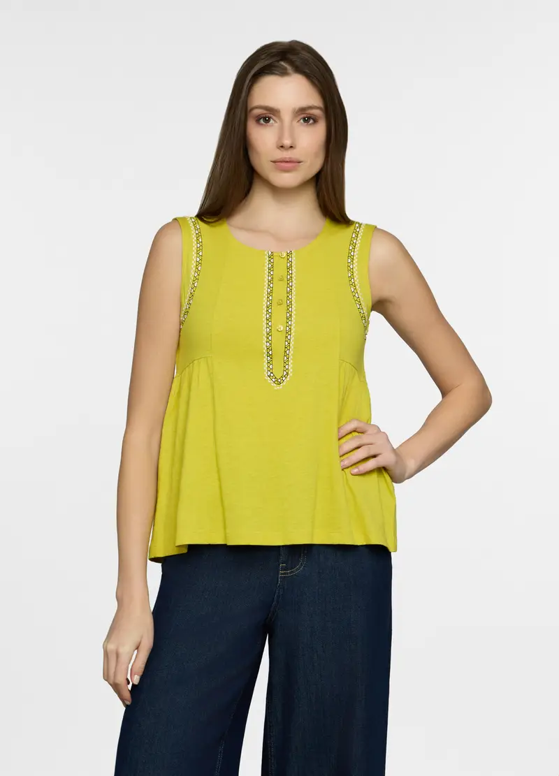Canotta Girocollo In Jersey Slub Donna, Verde pistacchio