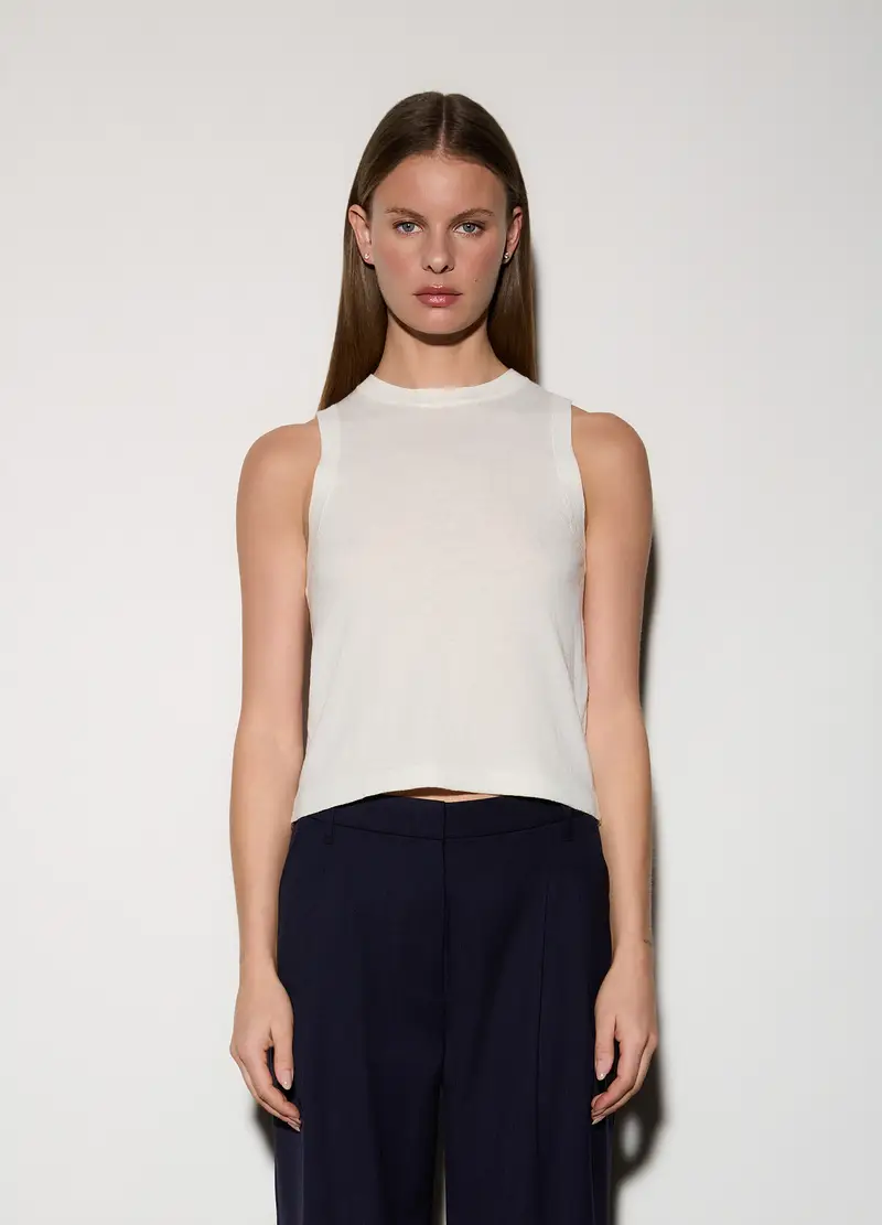 Canotta Girocollo Rasata Donna, Unisex, Bianco gesso miniatura 2