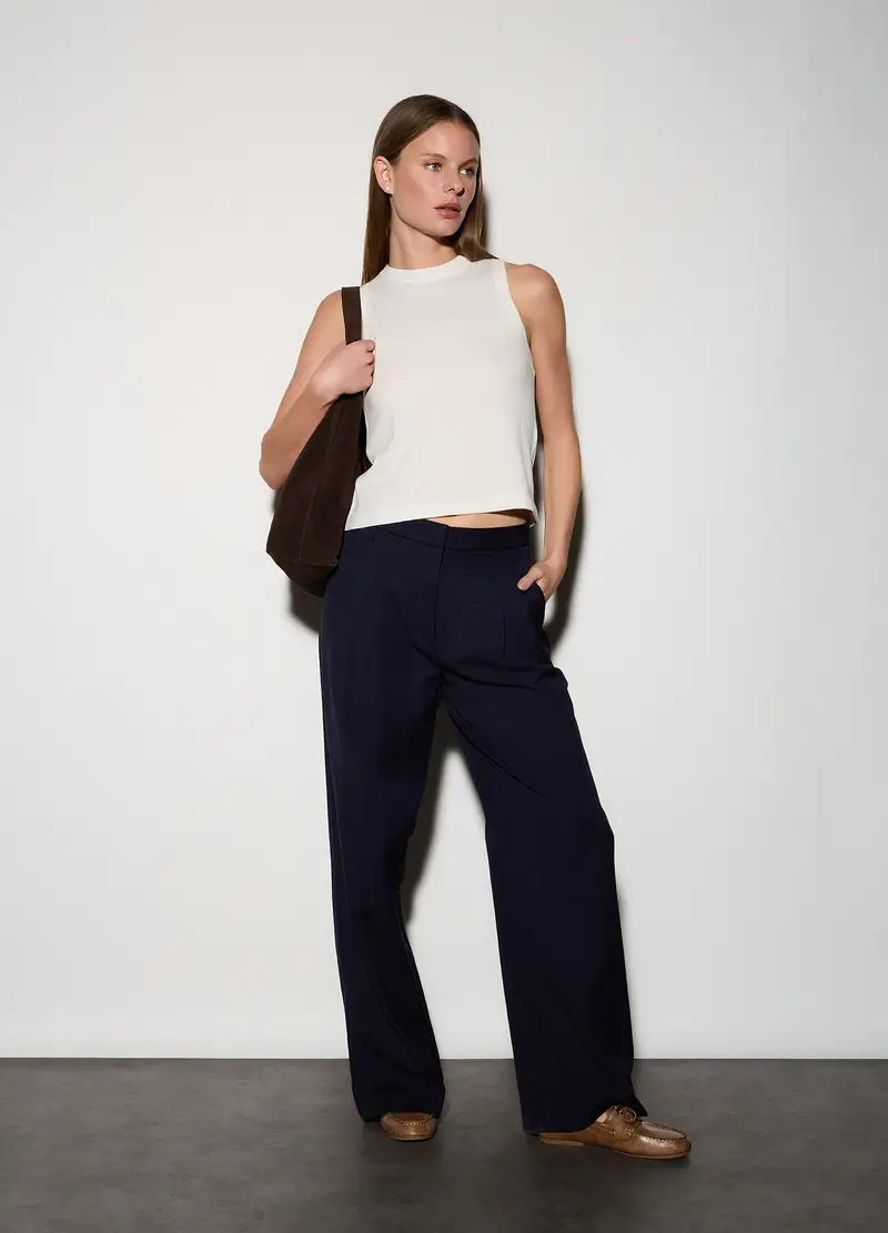 Canotta Girocollo Rasata Donna, Unisex, Bianco gesso