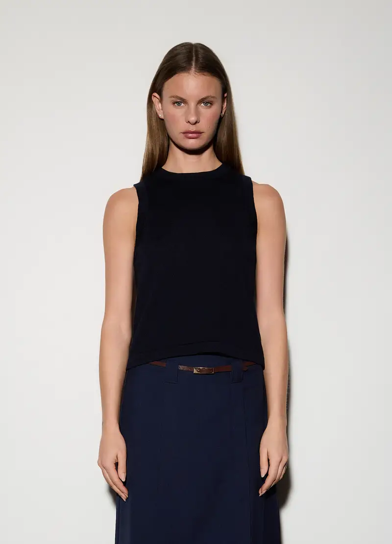 Canotta Girocollo Rasata Donna, Unisex, Blu navy miniatura 2