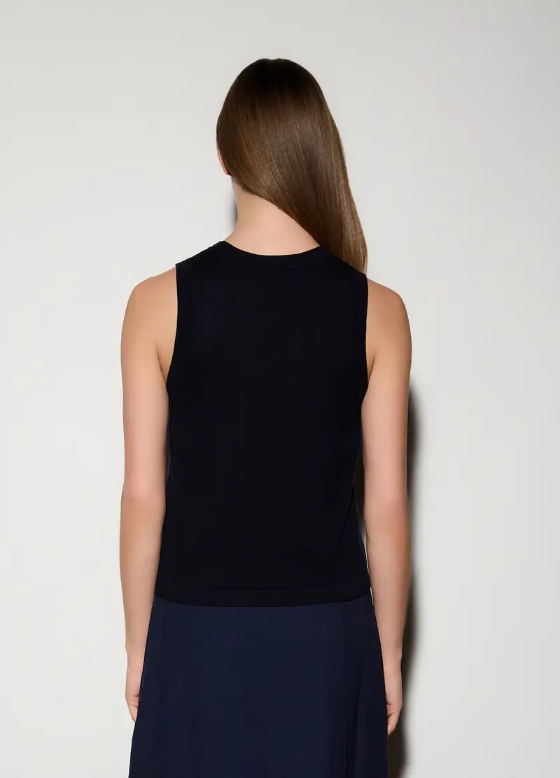 Canotta Girocollo Rasata Donna, Unisex, Blu navy miniatura 3