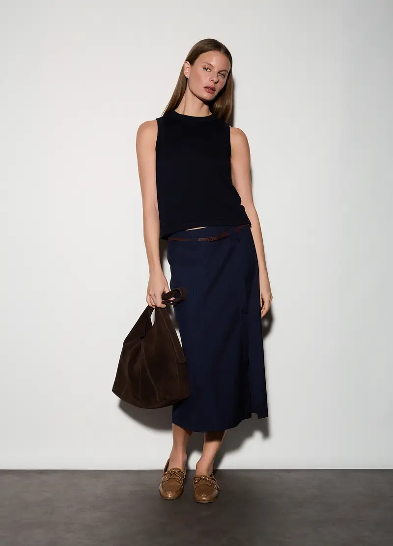 Canotta Girocollo Rasata Donna, Unisex, Blu navy