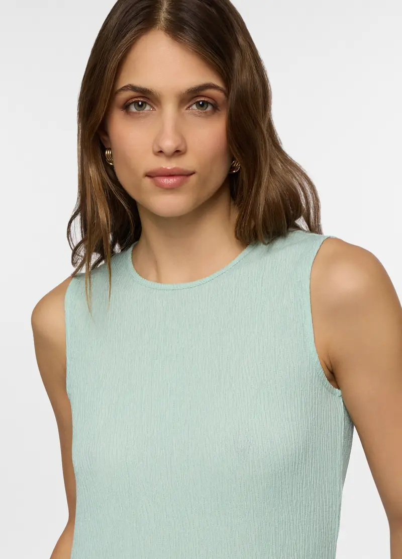 Canotta Girocollo Slim Fit Crinkle Stretch Donna, Azzurro chiaro miniatura 3