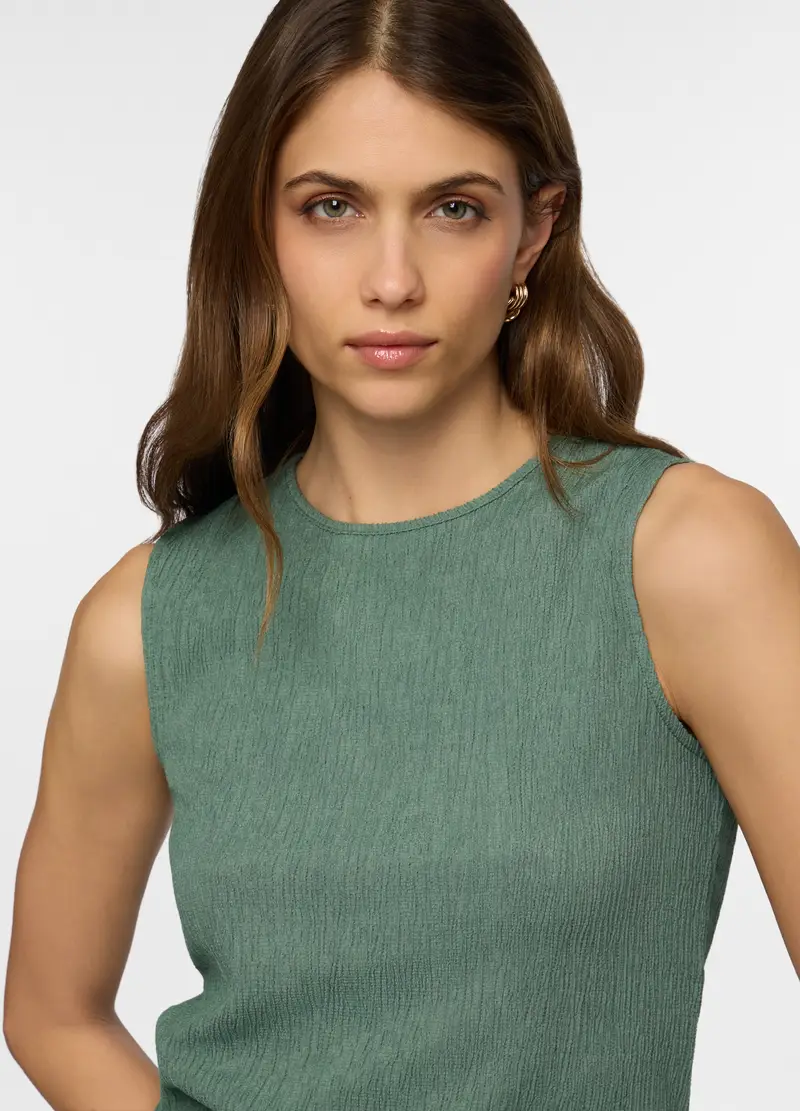 Canotta Girocollo Slim Fit Crinkle Stretch Donna, Verde chiaro miniatura 3