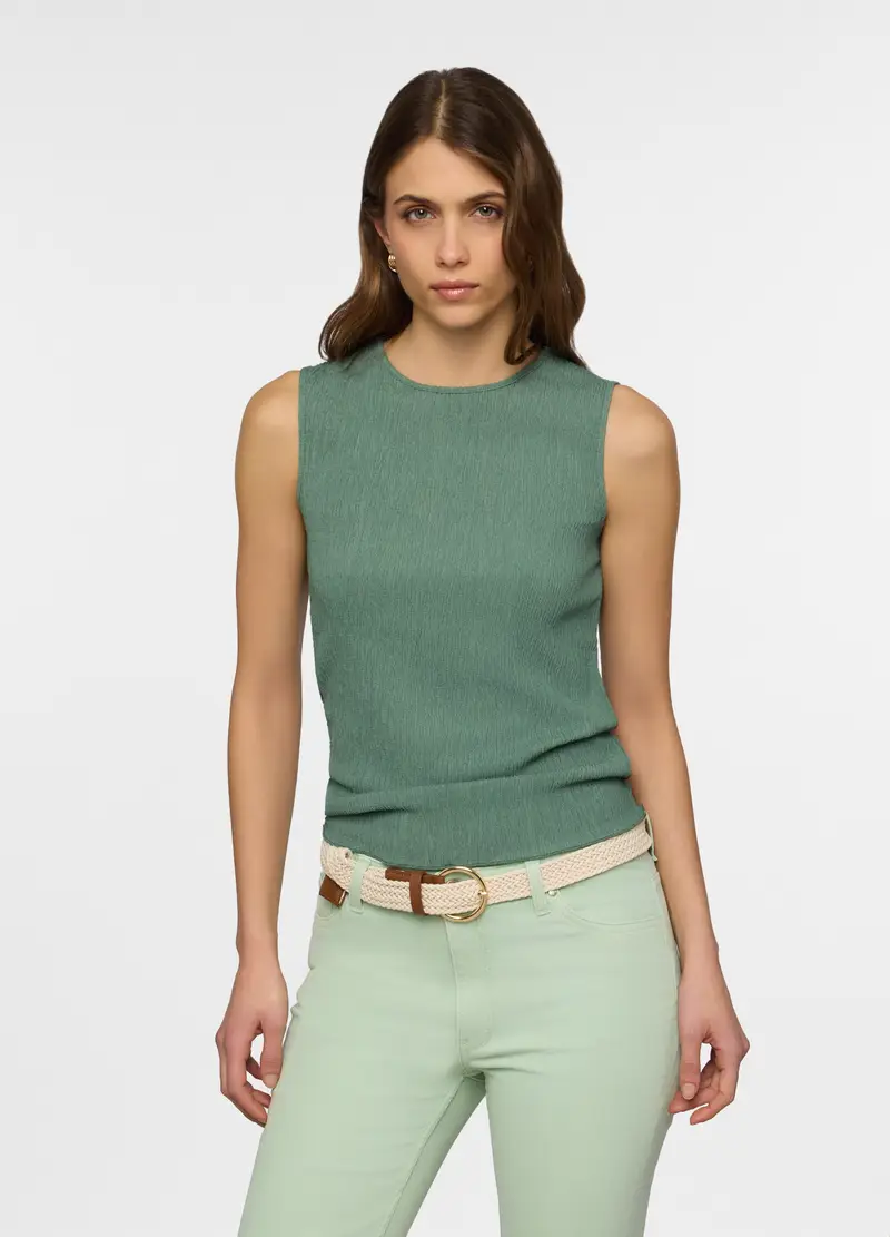 Canotta Girocollo Slim Fit Crinkle Stretch Donna, Verde chiaro