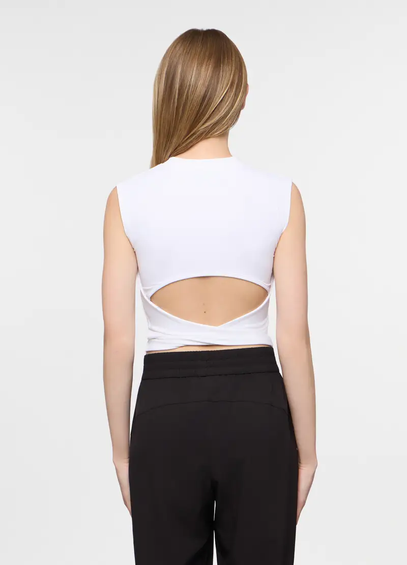 Canotta Girocollo Stretch Donna, Bianco gesso miniatura 2