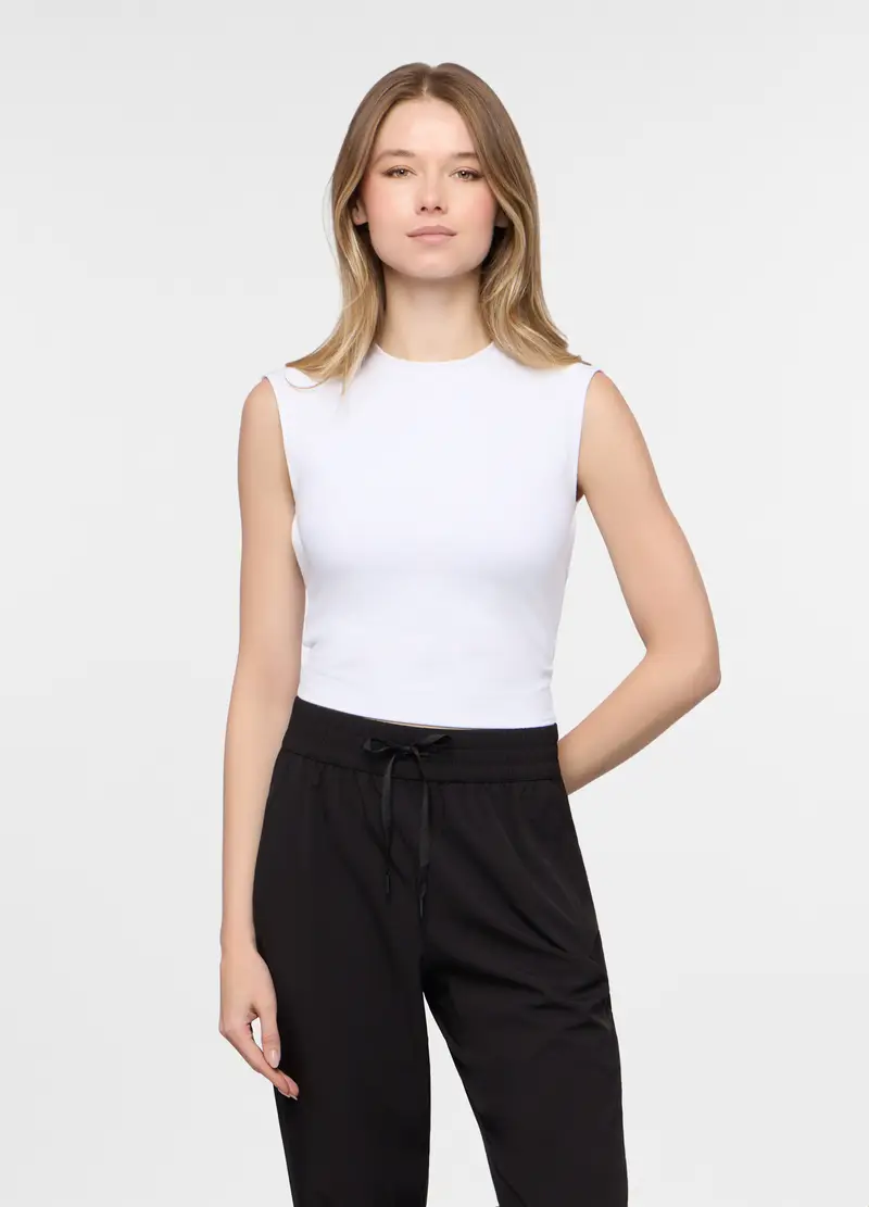 Canotta Girocollo Stretch Donna, Bianco gesso