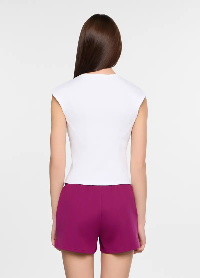 Canotta Girocollo Stretch Donna, Bianco gesso miniatura 2