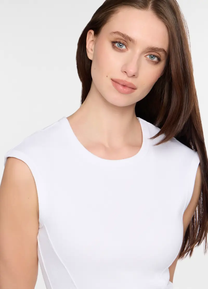 Canotta Girocollo Stretch Donna, Bianco gesso miniatura 3