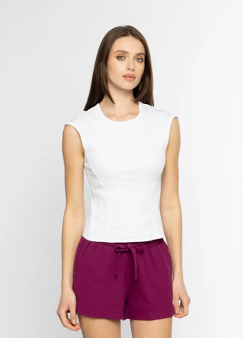 Canotta Girocollo Stretch Donna, Bianco gesso