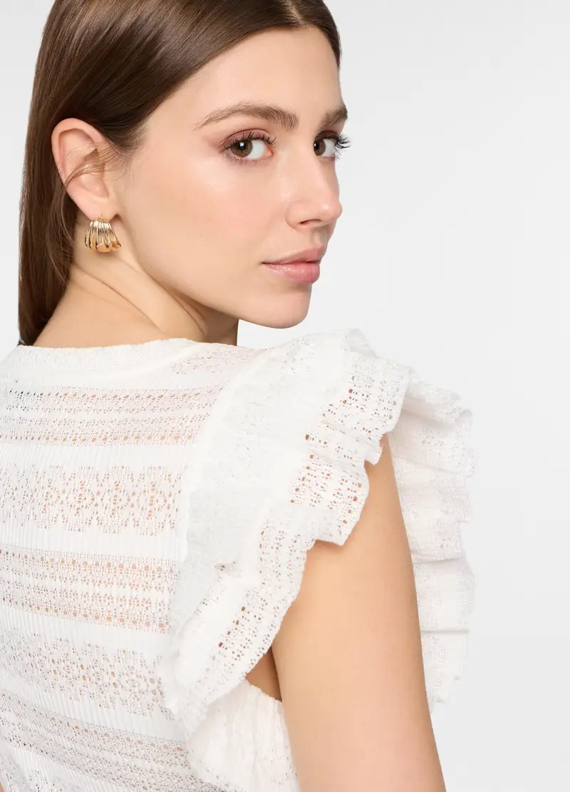 Canotta Girocollo Stretch Donna, Bianco gesso miniatura 3