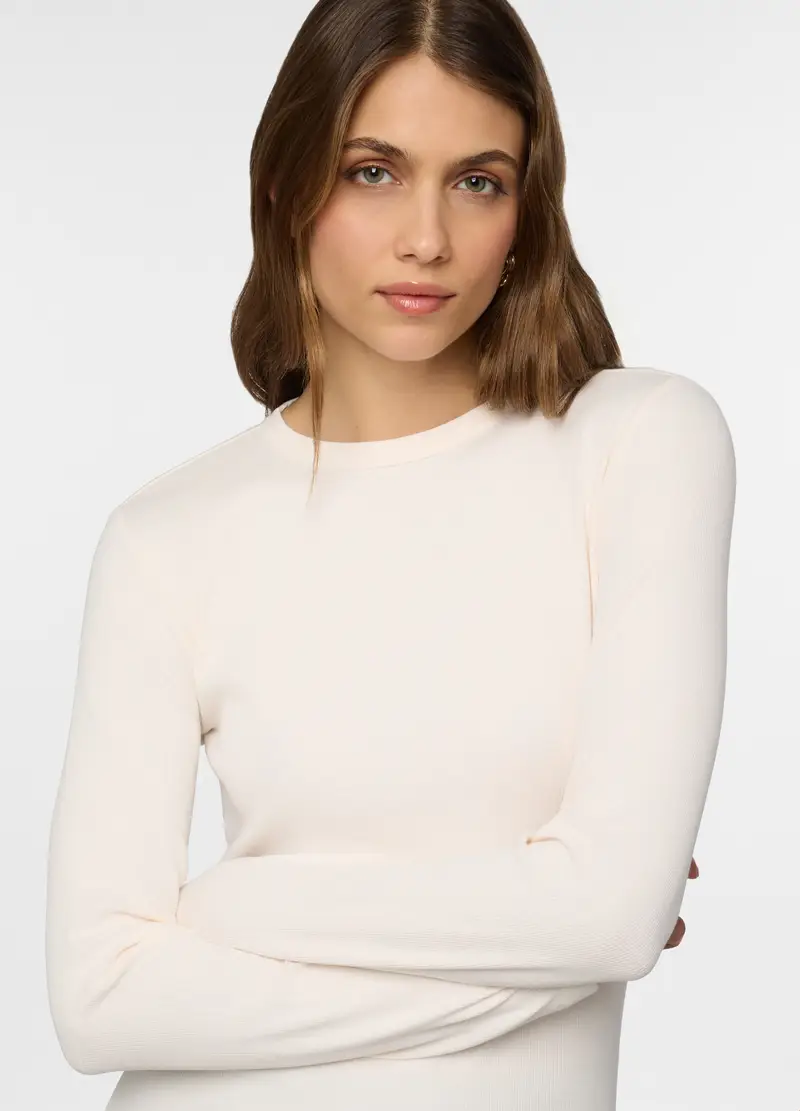 Canotta Girocollo Stretch Donna, Bianco panna miniatura 3