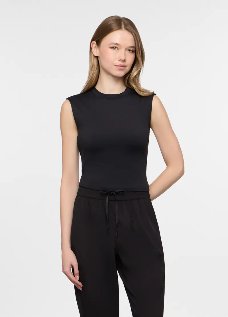 Canotta Girocollo Stretch Donna, Nero