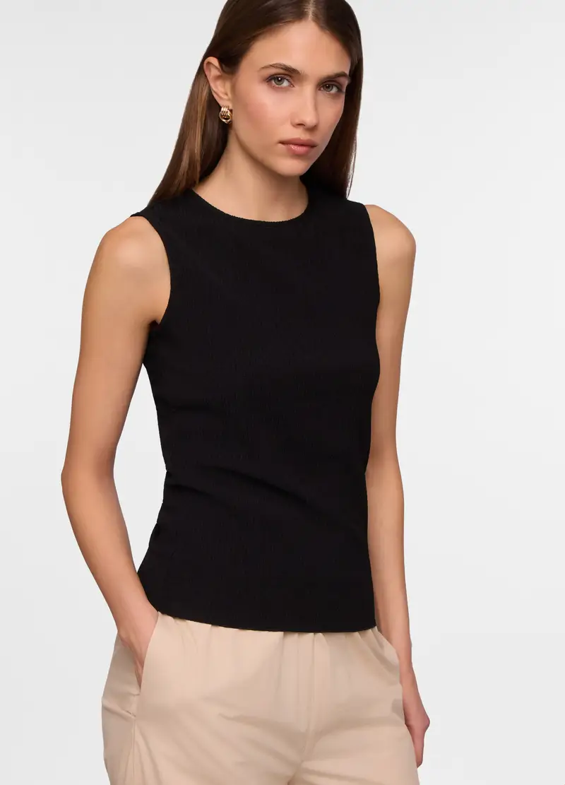 Canotta Girocollo Stretch Donna, Nero