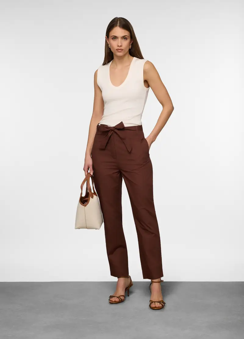 Canotta In Costina Di Cotone Stretch Donna, Bianco panna