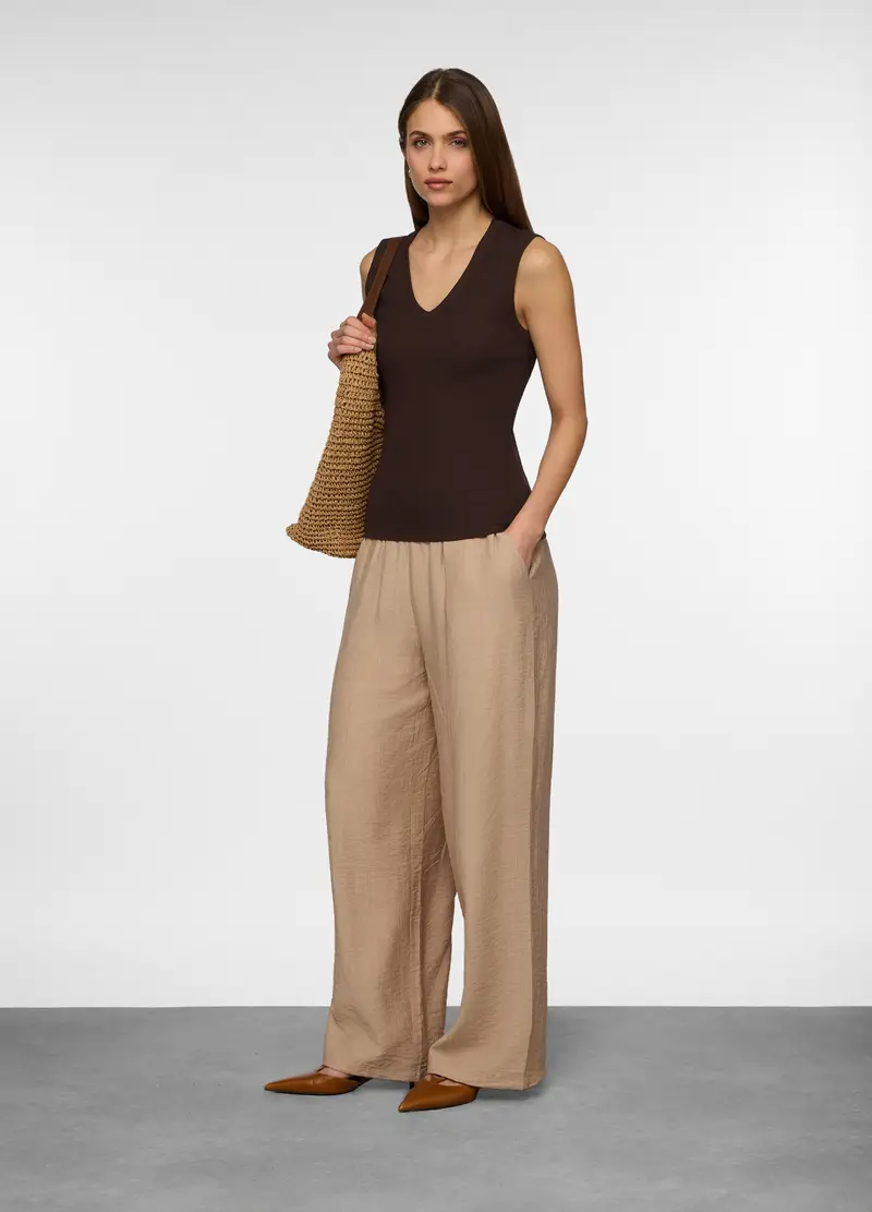 Canotta In Costina Di Cotone Stretch Donna, Marrone cioccolato