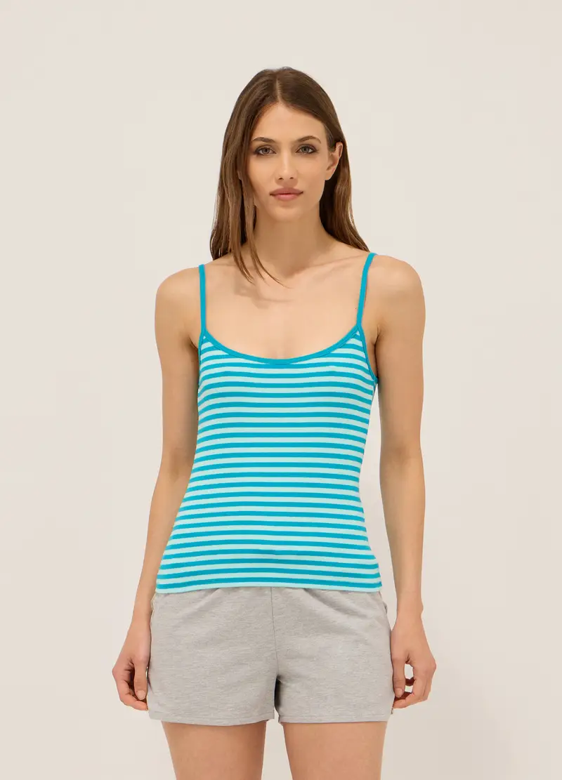 Canotta In Costina Di Cotone Stretch Donna, Verde acqua