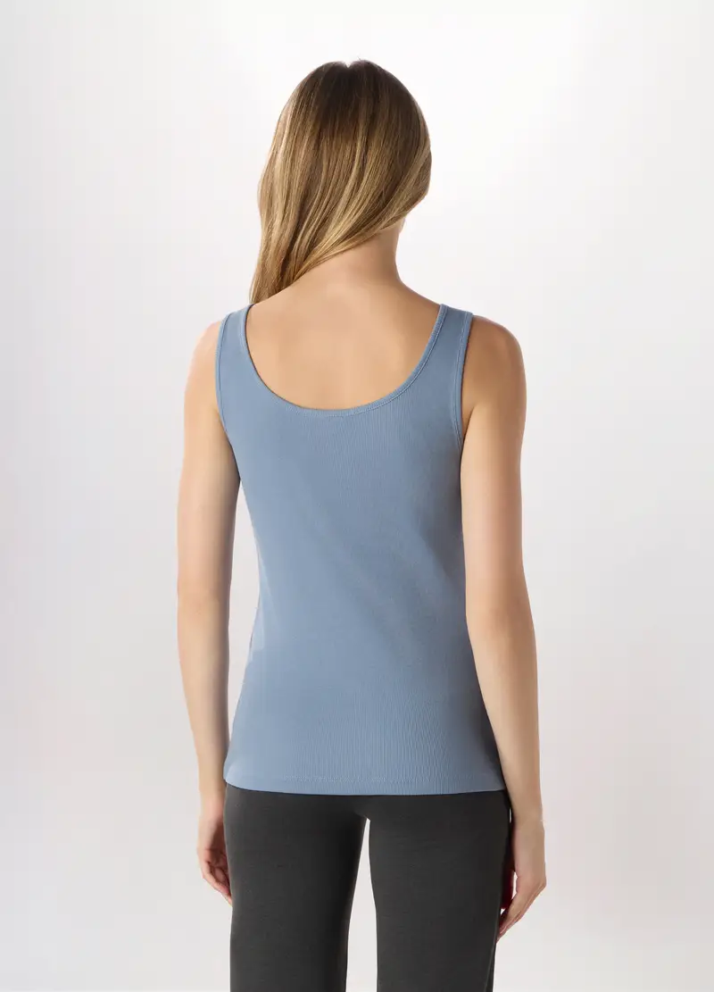 Canotta In Costina Di Puro Cotone Donna, Azzurro miniatura 2