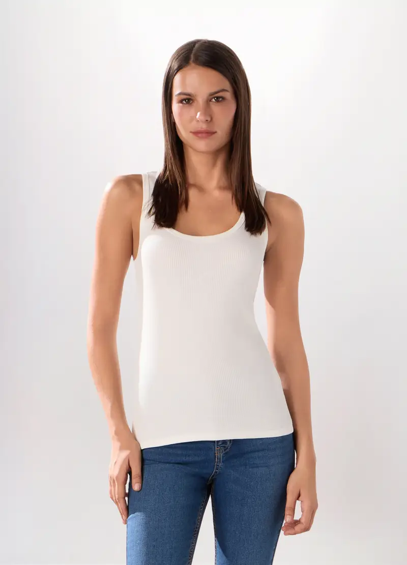 Upim, Canotta In Costina Di Puro Cotone Donna, Bianco gesso, Taglia: M