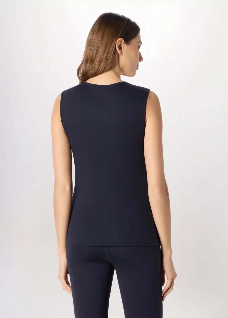 Canotta In Costina Di Puro Cotone Donna, Blu navy miniatura 2
