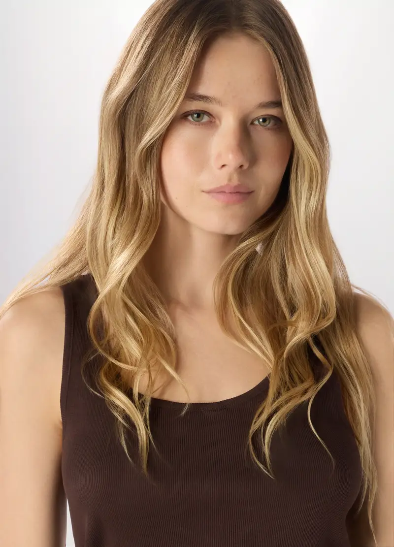 Canotta In Costina Di Puro Cotone Donna, Marrone cioccolato miniatura 3